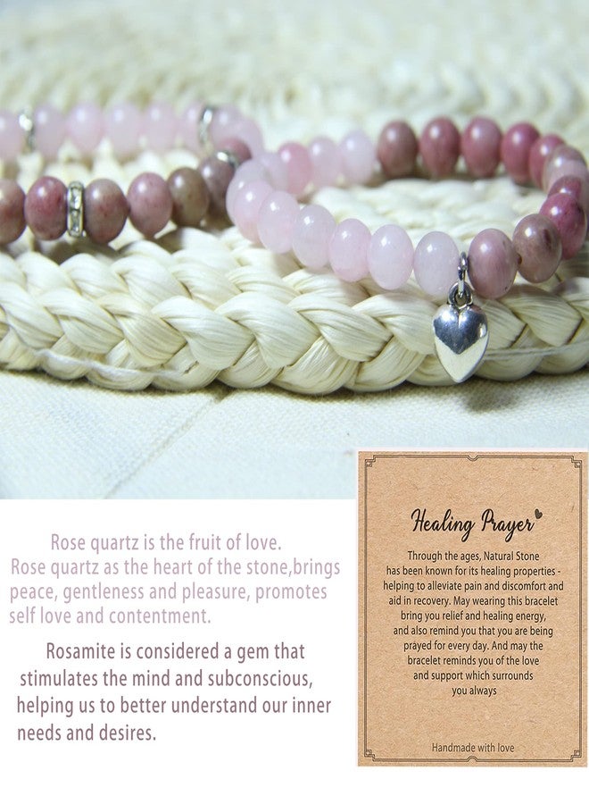 GDLKPYHS Healing Bracelets for Women - Rose Quartz & Rhodonite Bracelet - Healing Prayers Crystal Bracelet, 8mm Natural Stone Stress Relief Yoga Beads Get Well Soon Gifts - Image 3